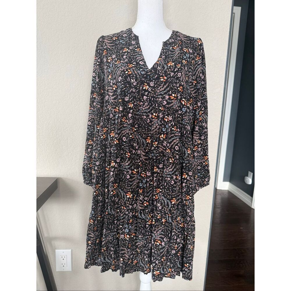 Anthropologie Maeve Navy Floral Long Sleeve Babydoll dress XLarge